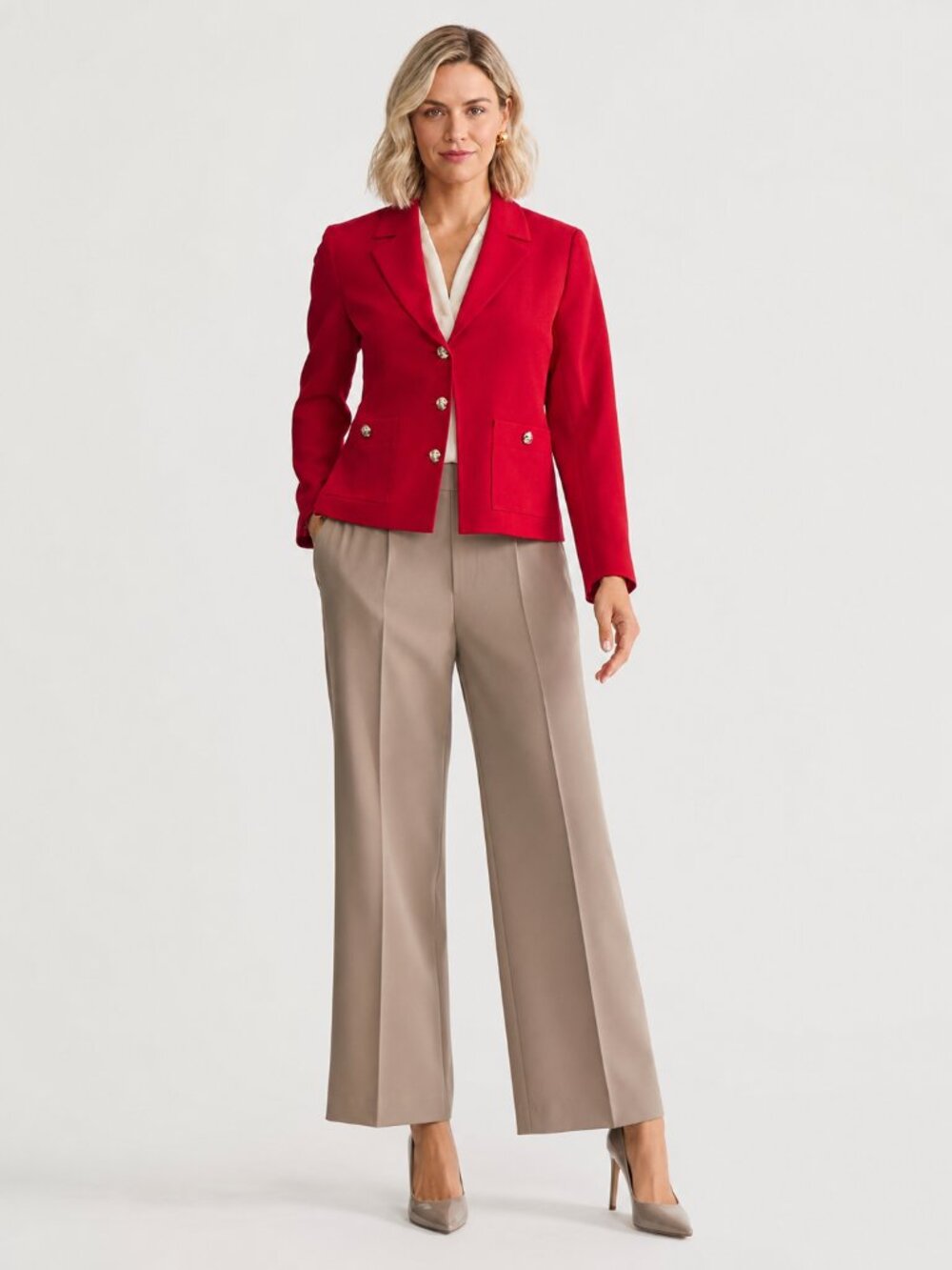 Kasper Petite Stretch Crepe Three-Button Blazer